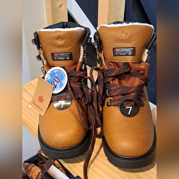 Canadiana Mens Brown Leather Faux Fur Lined Snow Winter Boots. Weather Rated -20 - Picture 2 of 12